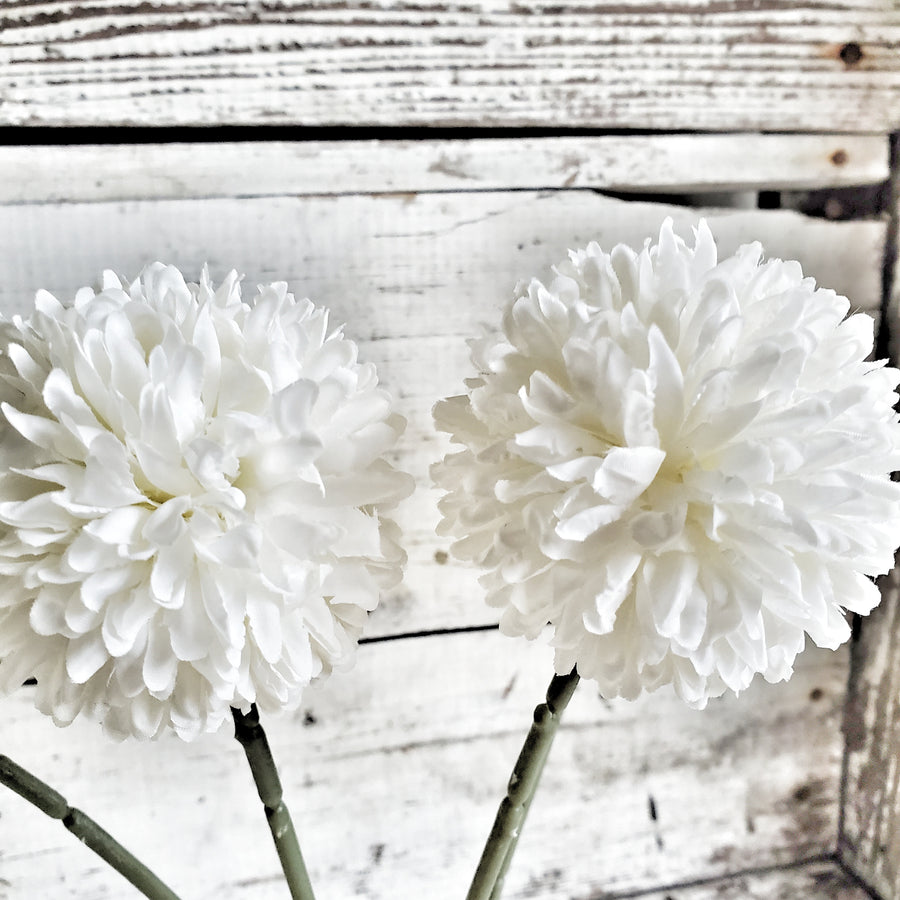 Set of Four White Pom Pom Flowers
