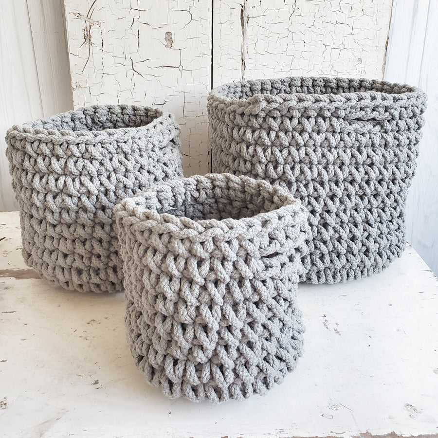 Chunky Gray Cotton Crochet Basket