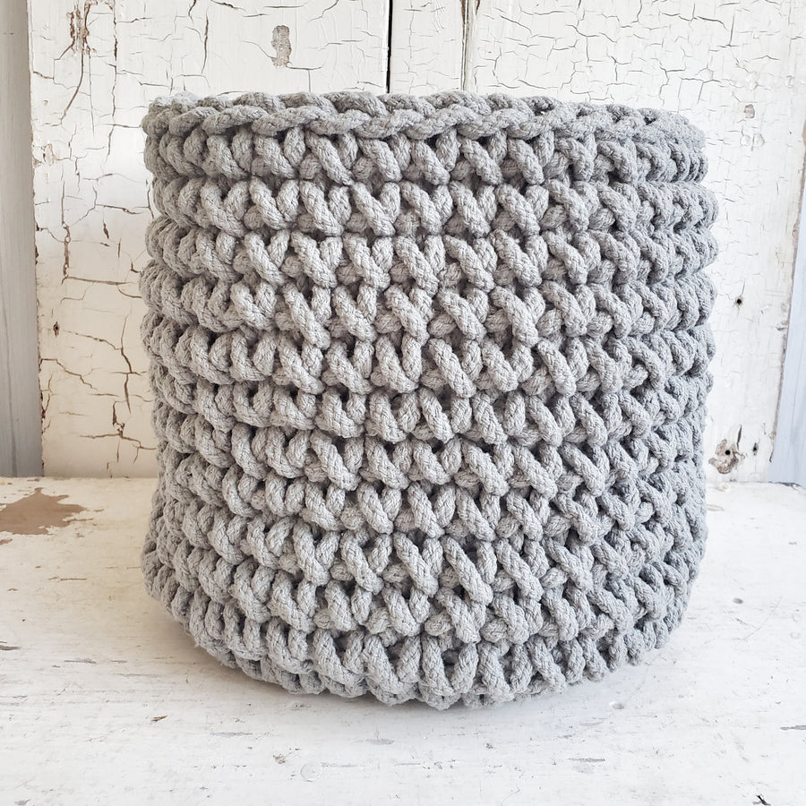 Chunky Gray Cotton Crochet Basket