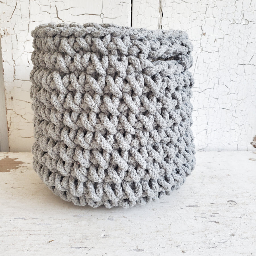 Chunky Gray Cotton Crochet Basket