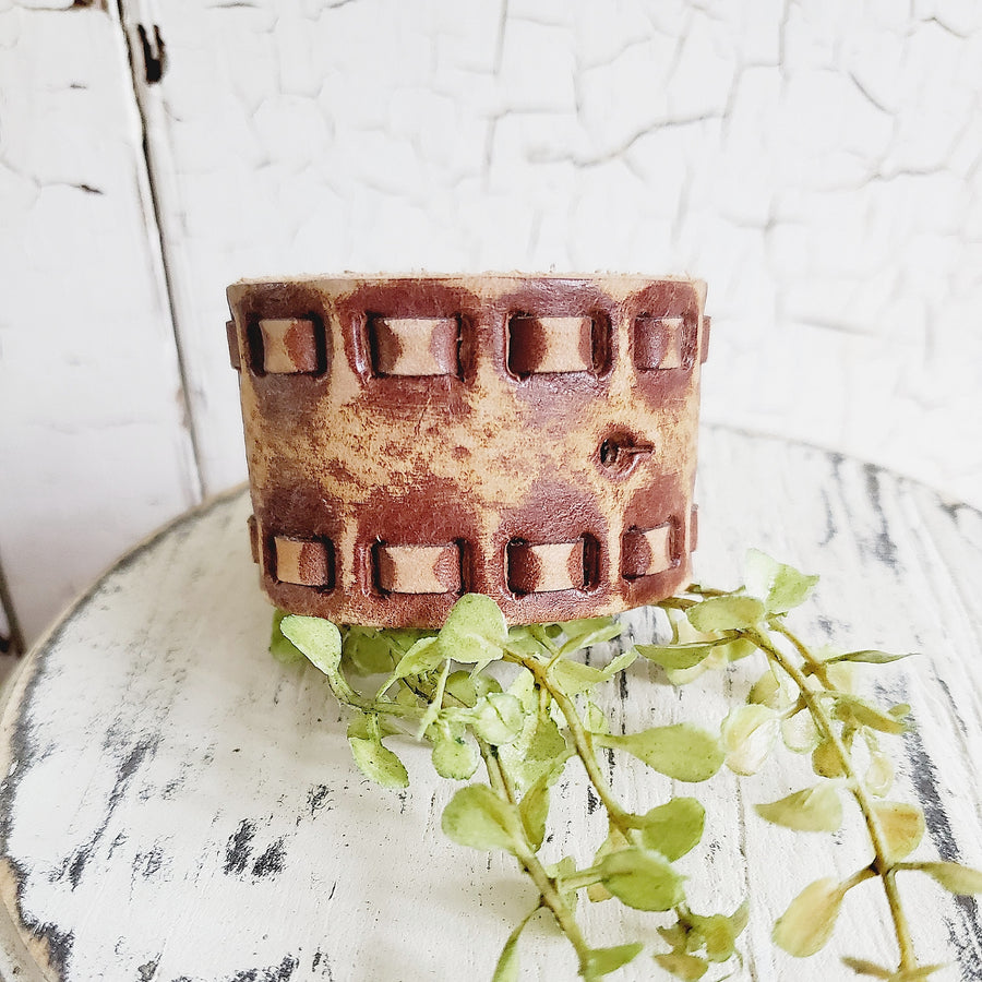 Handmade Distressed Leather Belt Cuff- X Small