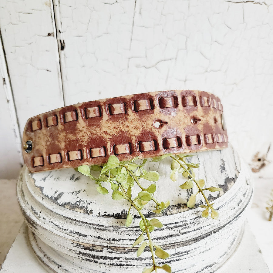 Handmade Distressed Leather Belt Cuff- X Small