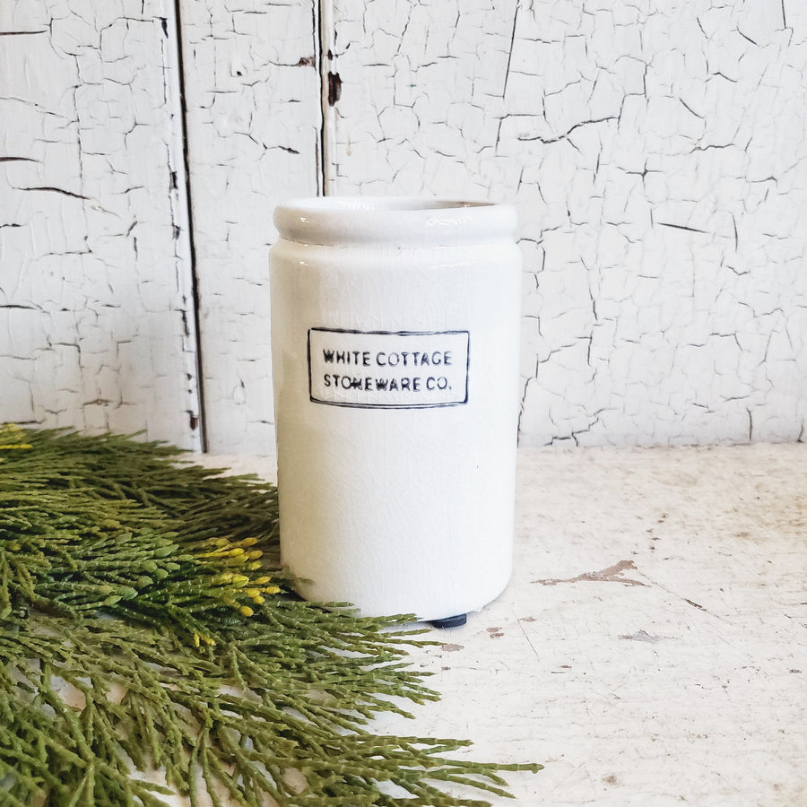 White Cottage Stoneware Half Pint Crock
