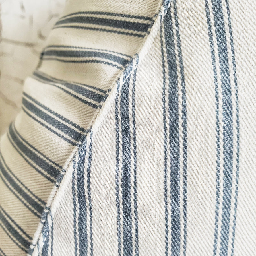 Vintage Handmade Blue French Ticking Stripe Pillow