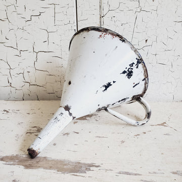 Vintage White Enamelware Funnel