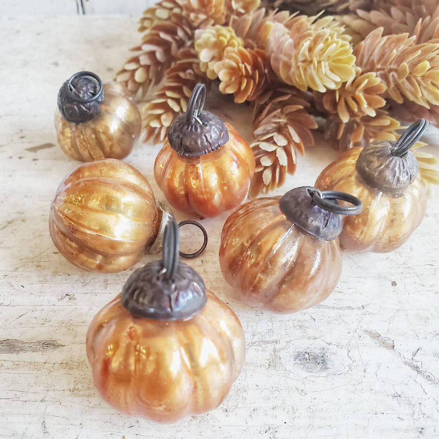 Set of 6 Small Orange Glass Ornaments