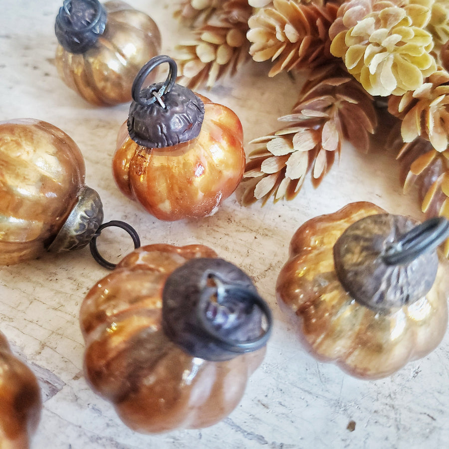 Set of 6 Small Orange Glass Ornaments
