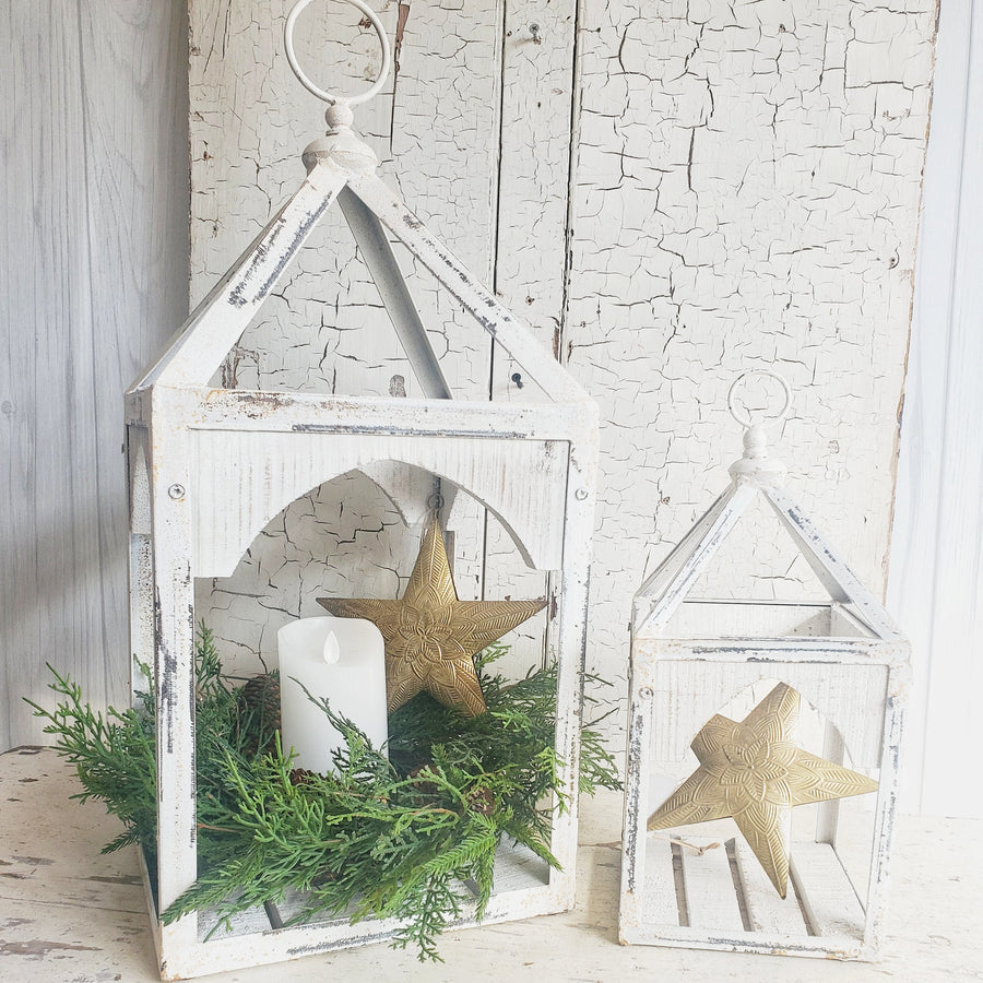 Rustic Wood and Metal Lantern Set