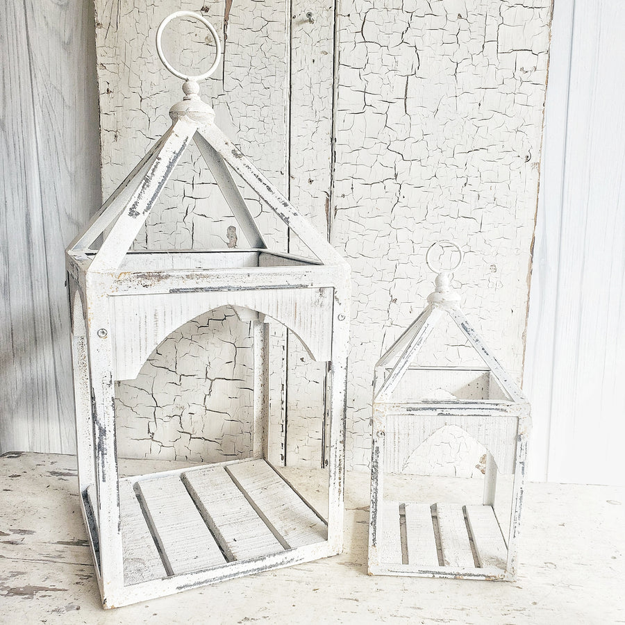 Rustic Wood and Metal Lantern Set