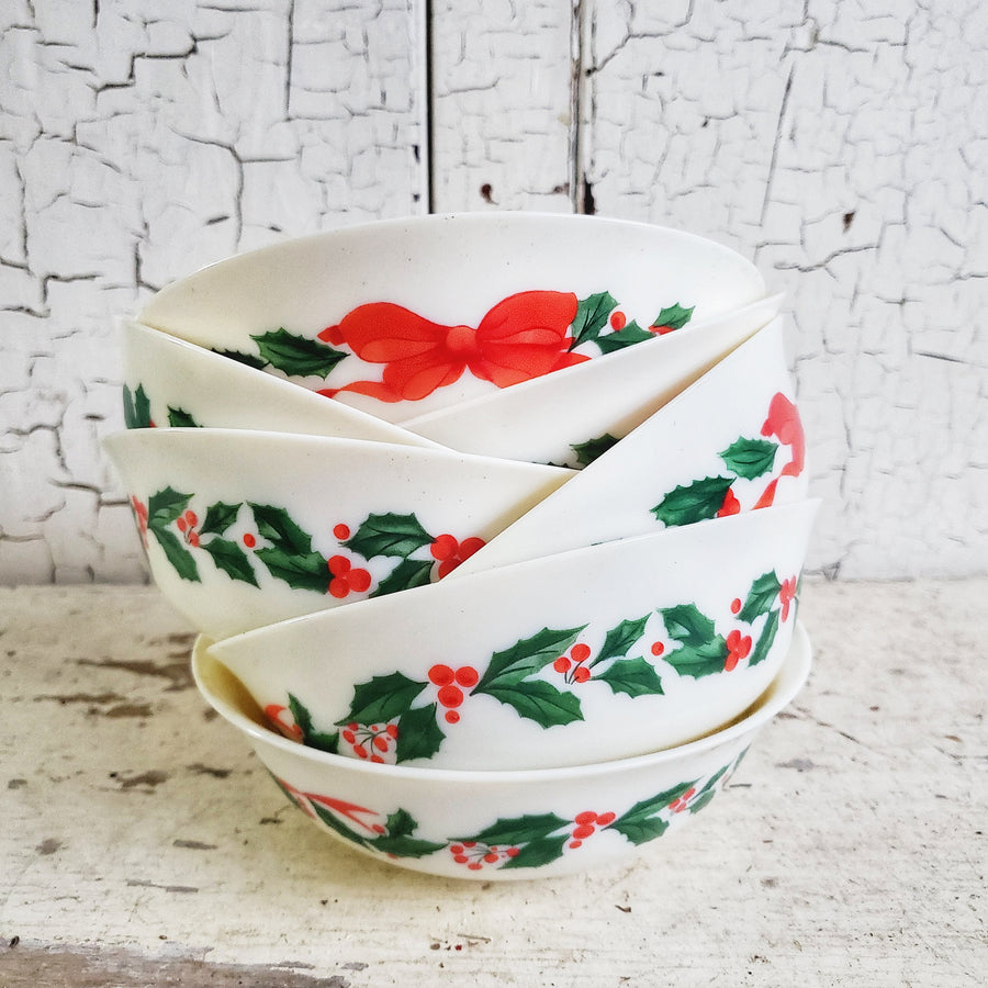 Set of 7 Vintage French Arcopal Christmas Bowls