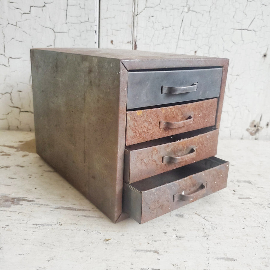 Vintage Rusty Metal Cabinet with Drawers