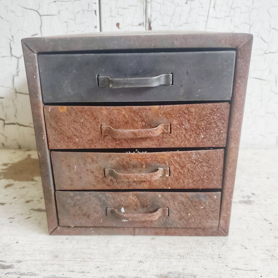 Vintage Rusty Metal Cabinet with Drawers