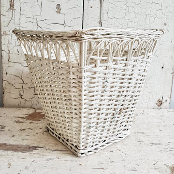 Tall Vintage Chippy White  Wicker Basket