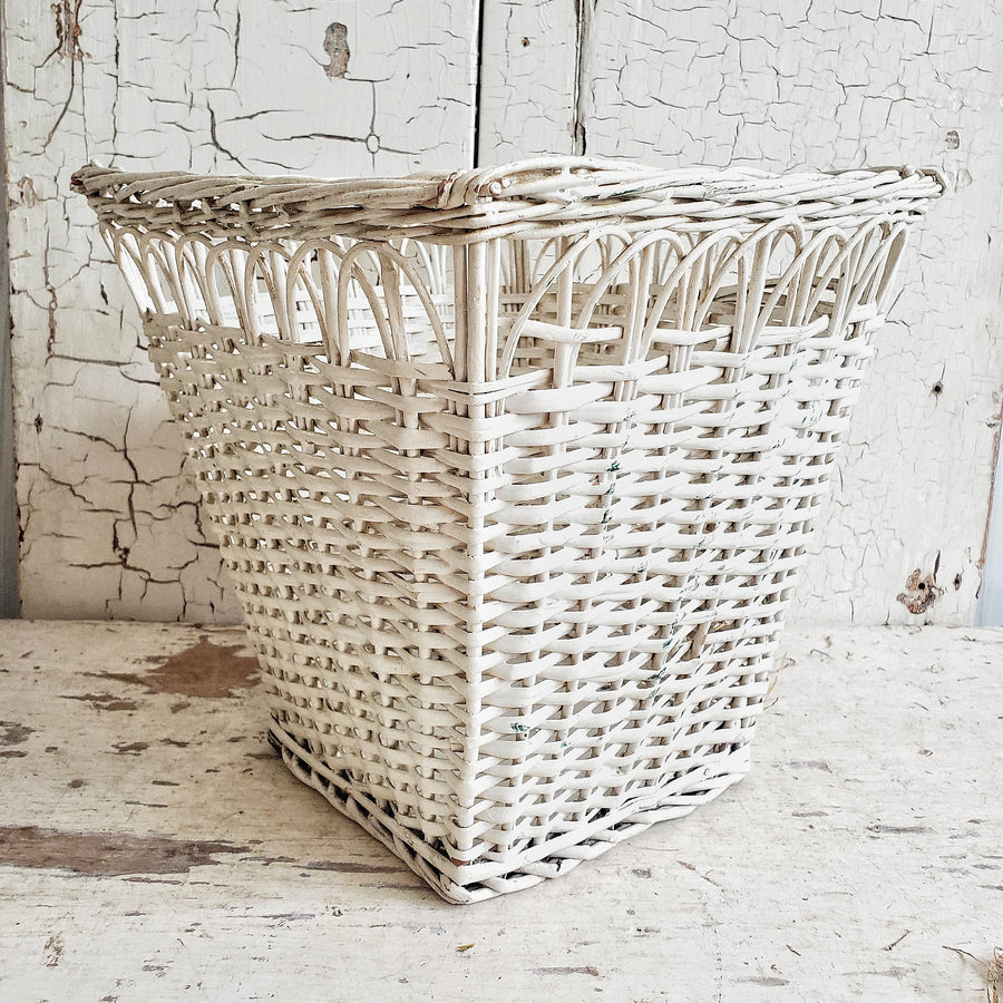 Tall Vintage Chippy White  Wicker Basket