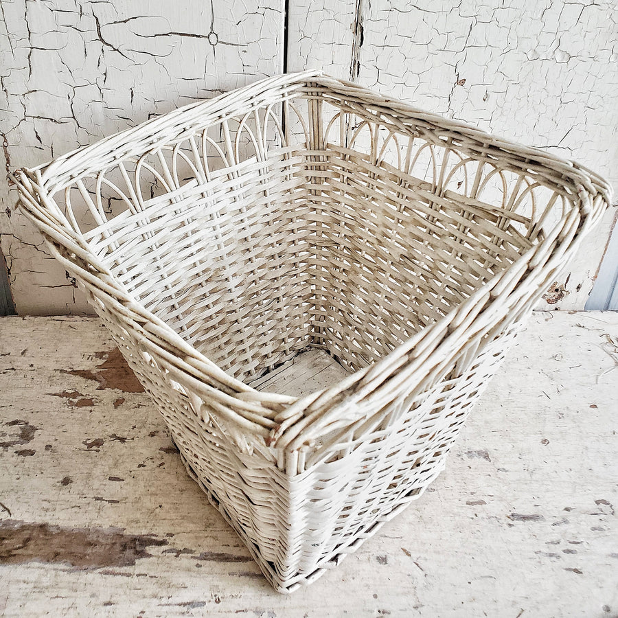 Tall Vintage Chippy White  Wicker Basket