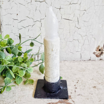 4.5 Inch Tall Battery Operated Farmhouse White Marble Timer Taper