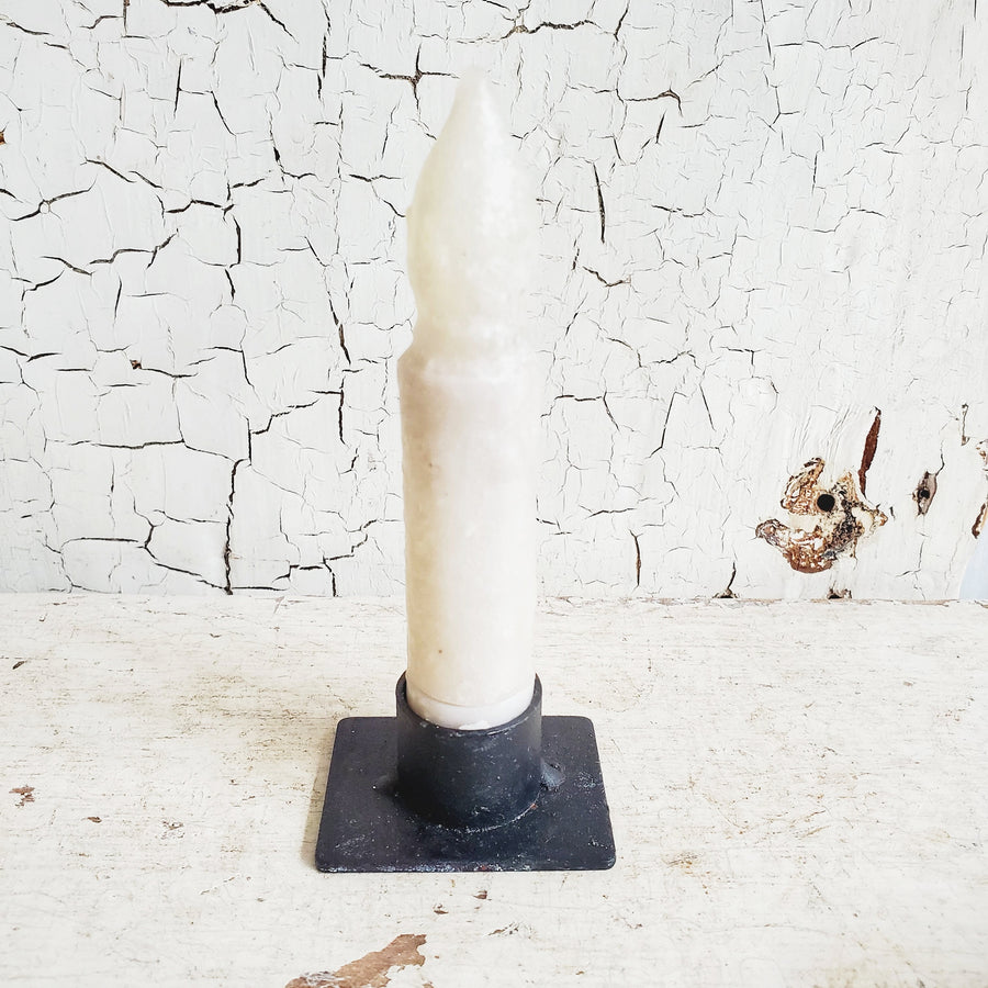 4.5 Inch Tall Battery Operated Farmhouse White Marble Timer Taper