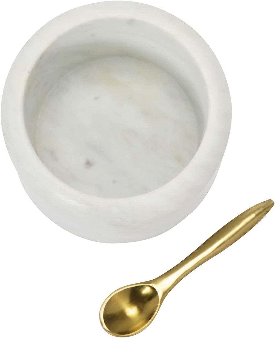 Round Marble Pinch Pot with Brass Spoon