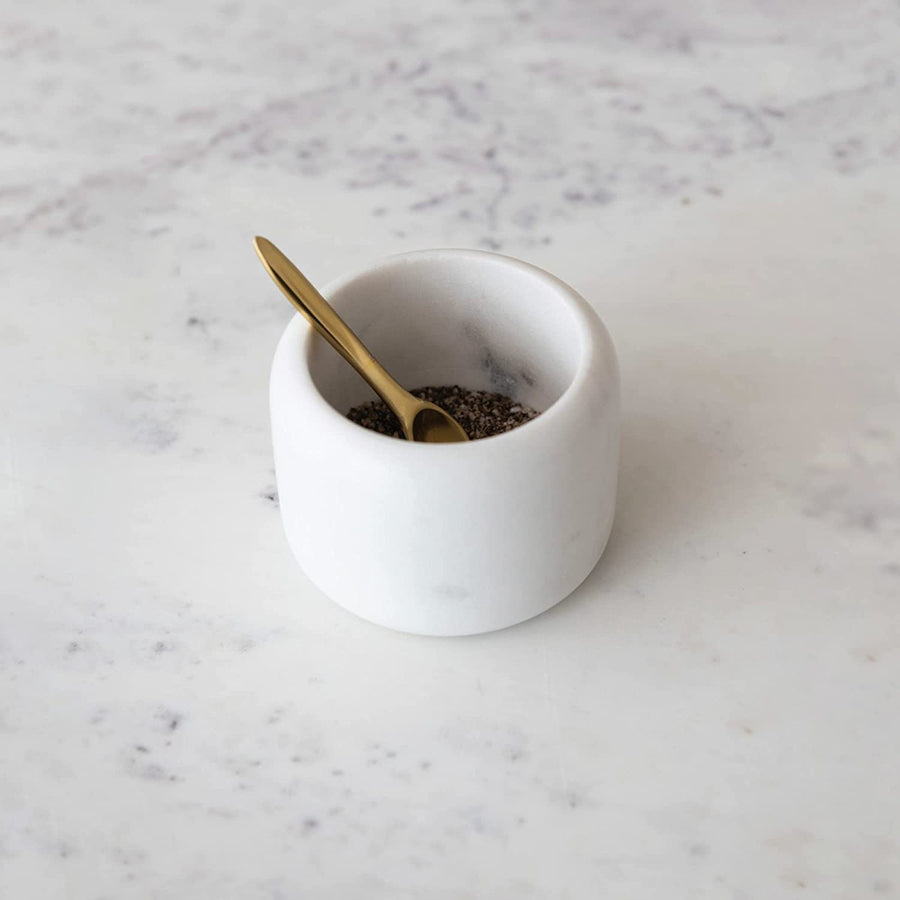 Round Marble Pinch Pot with Brass Spoon