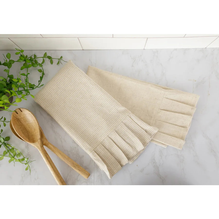 Set of 2 Neutral Tea Towels with Ruffles