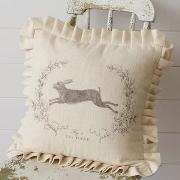 Leaping Hare Pillow With Ruffles