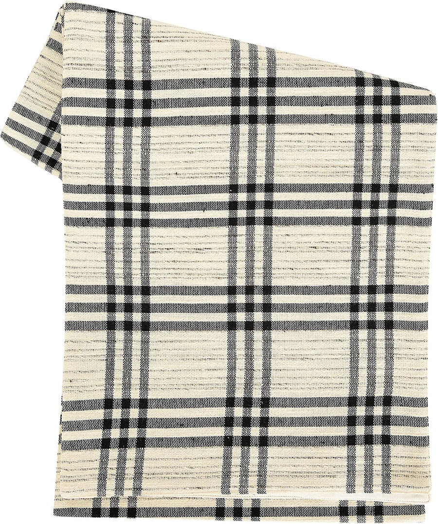 Black & Cream Plaid Woven Cotton & Wool Runner