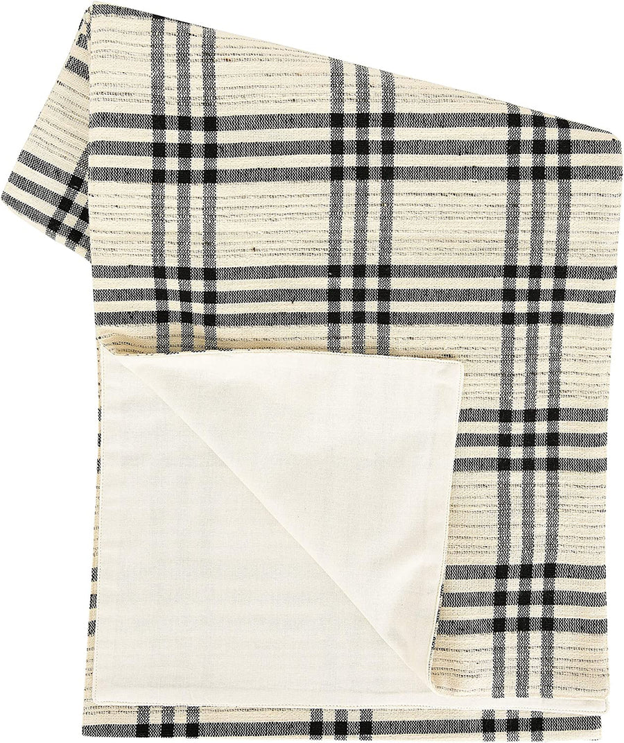 Black & Cream Plaid Woven Cotton & Wool Runner