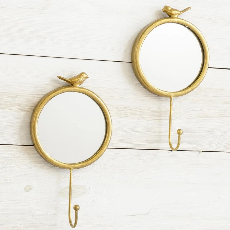 Set of 2 Gold Bird Mirrors With Hooks