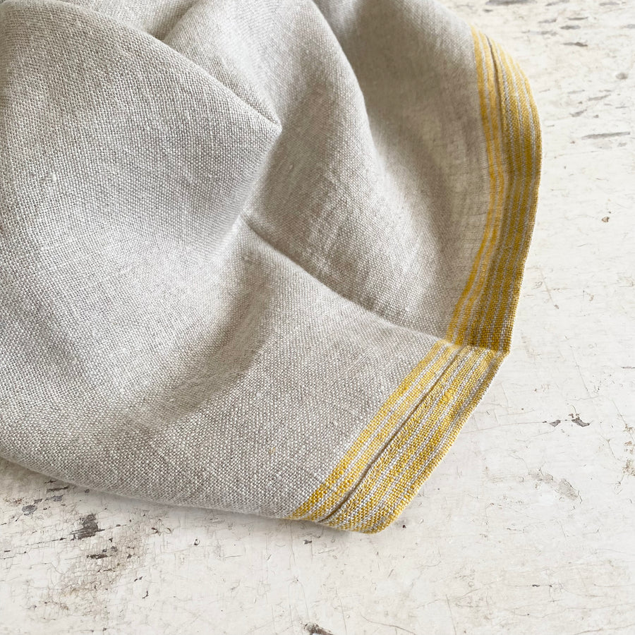 Yellow Natural Linen Border Stripe Dish Towel