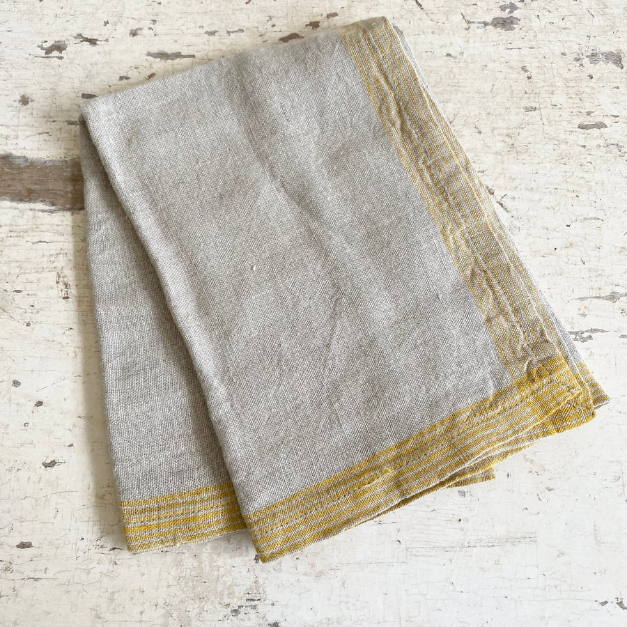 Yellow Natural Linen Border Stripe Dish Towel