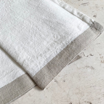 Natural Linen Kitchen Towel - White With Beige Border