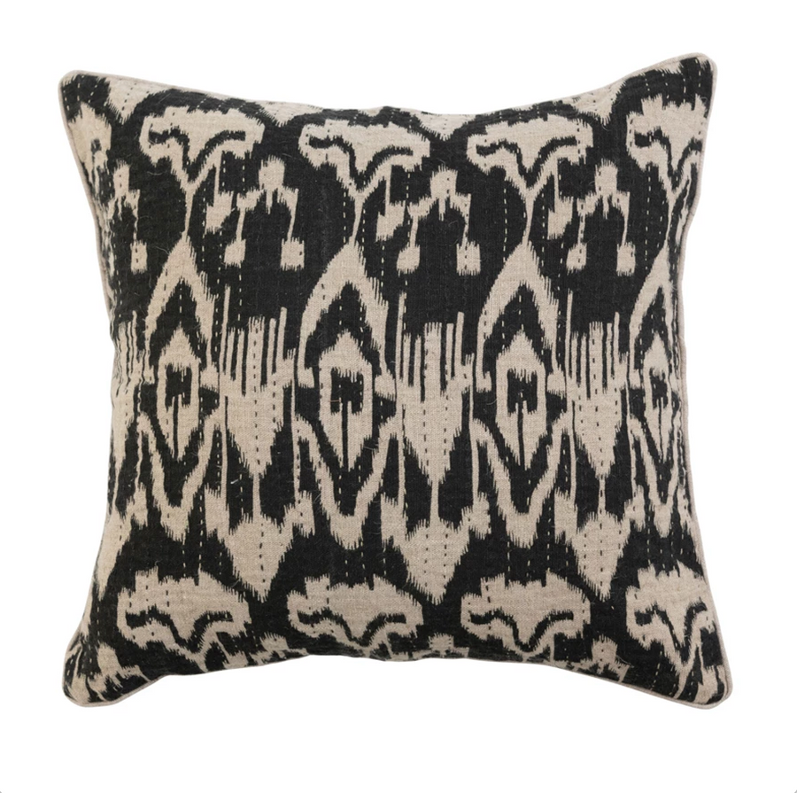 Woven Linen Pillow With Ikat Print