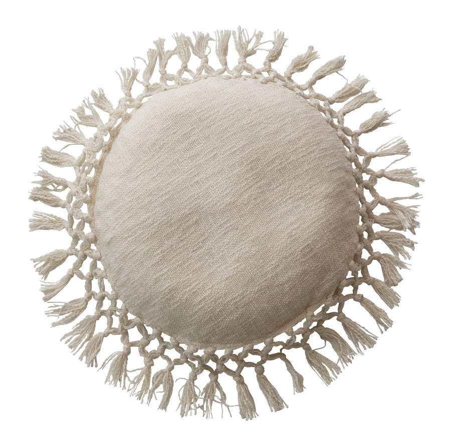 Cream Pillow With Tassels