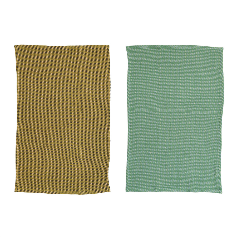 Teal & Olive Cotton Waffle Weave Towels With Bag