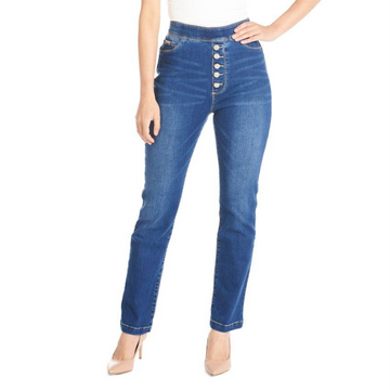 Straight Leg Button Fly Jean- Dark Wash