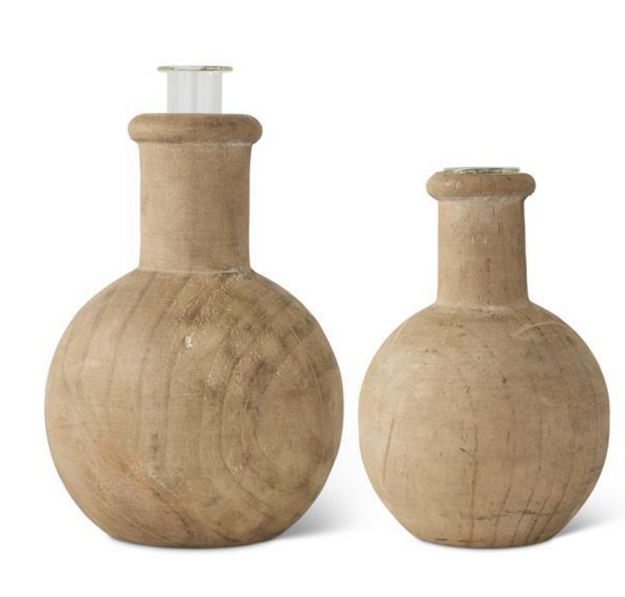 Pine Wood Bud Vase with Glass Insert Olde Tyme Marketplace