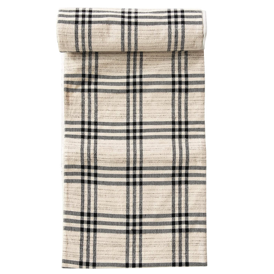 Black & Cream Plaid Woven Cotton & Wool Runner