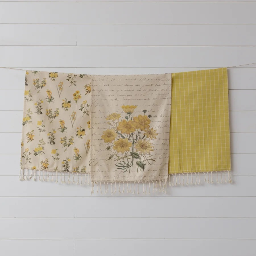 Yellow Flower Tea Towel Trio