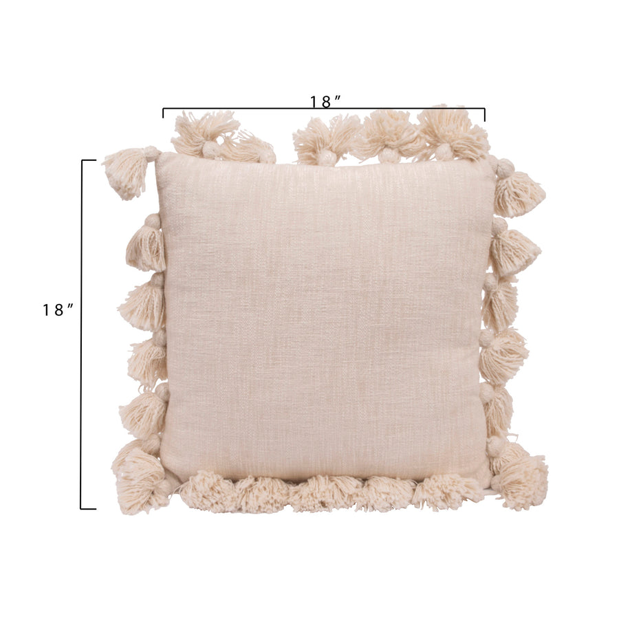 Square Cream Pillow with Tassels