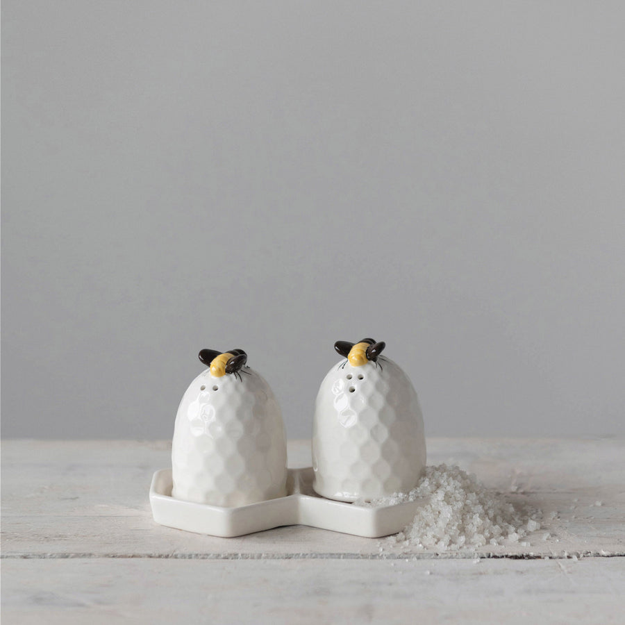 Dolomite Beehive Salt & Pepper Set with Honeycomb Dish