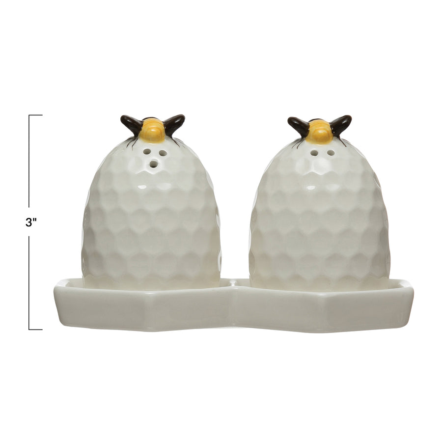 Dolomite Beehive Salt & Pepper Set with Honeycomb Dish