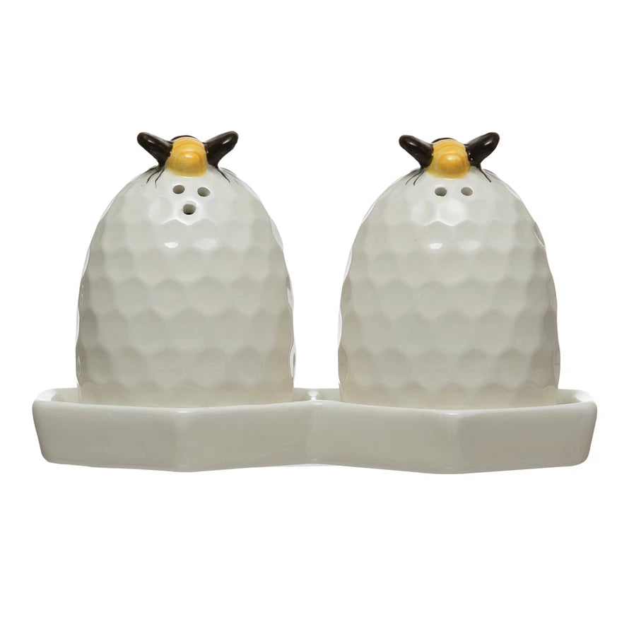 Dolomite Beehive Salt & Pepper Set with Honeycomb Dish