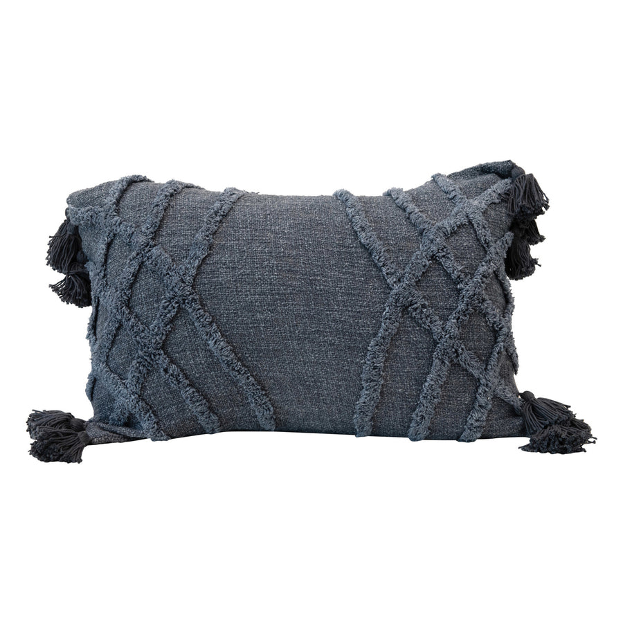 Stonewashed Cotton Lumbar Pillow with Tassels