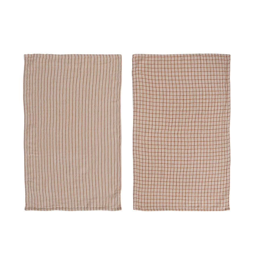 Rust and Cream Cotton Tea Towel