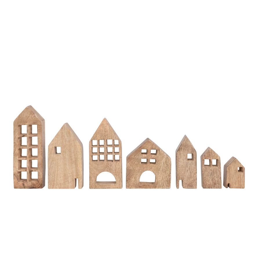 Set of 7 Mango Wood Houses